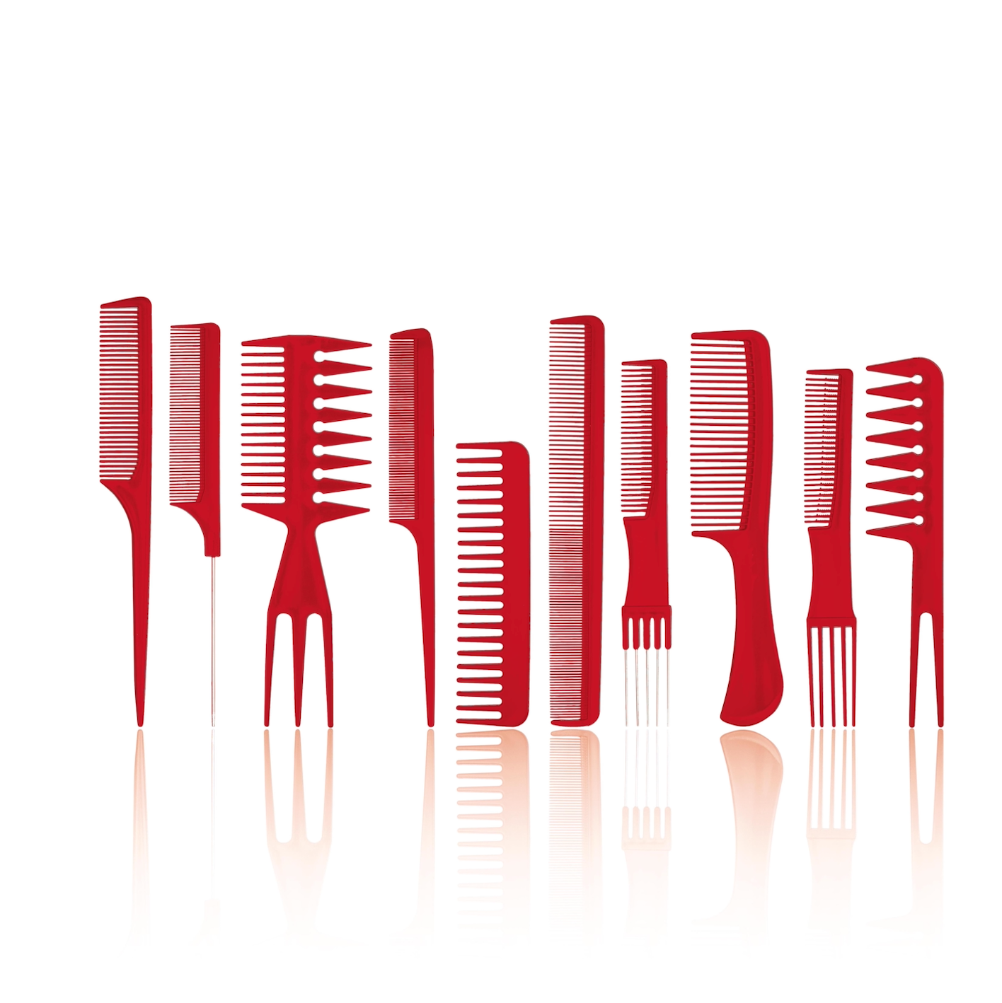 Set 10 pettini rossi professionali barba e capelli
