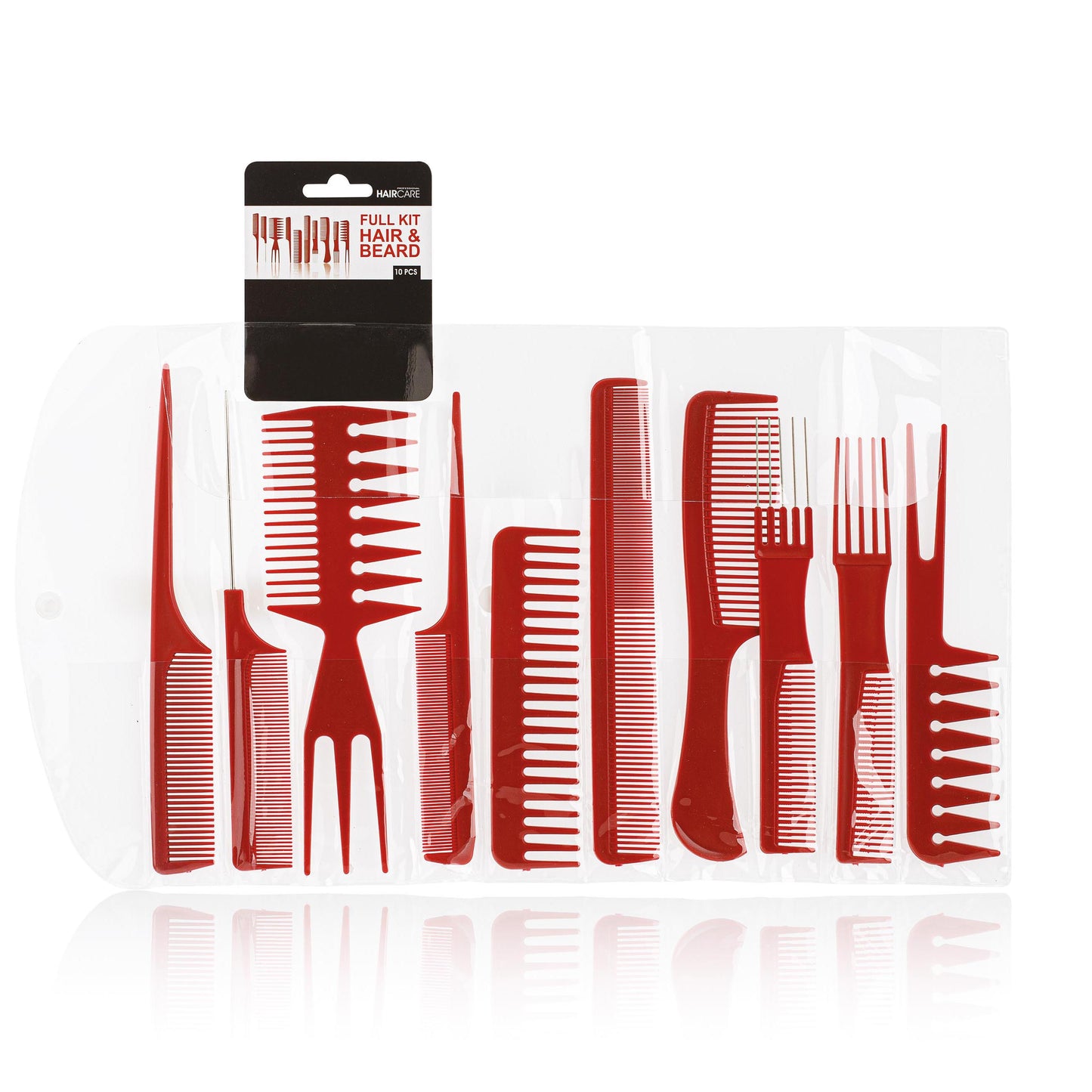 Set 10 pettini rossi professionali barba e capelli