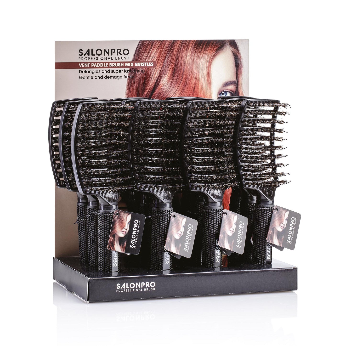VENT PADDLE BRUSH MIX BRISTLES - Espositore 12 spazzole districanti