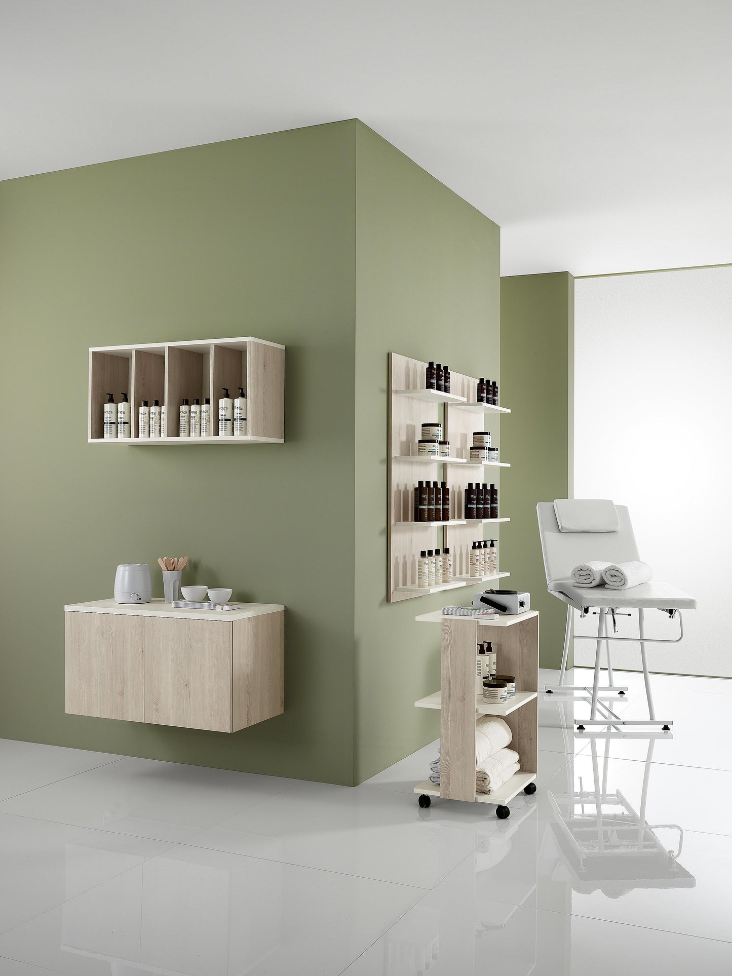 Mobile di servizio sospeso Larice naturale e laminato bianco VOLO NATURAL