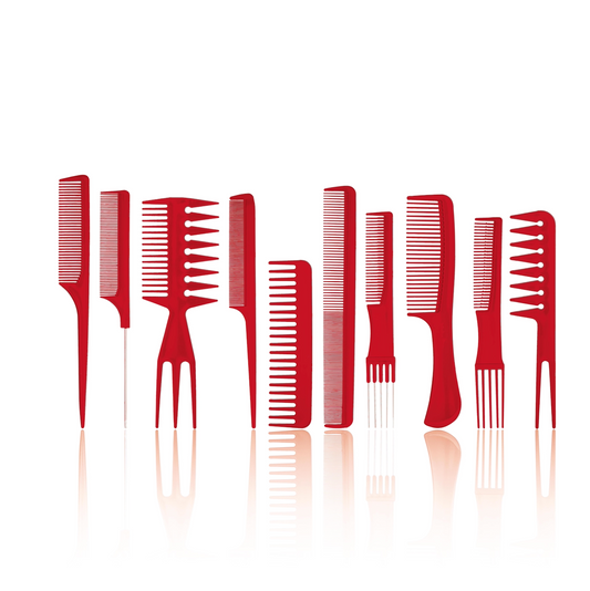 Set 10 pettini rossi professionali barba e capelli